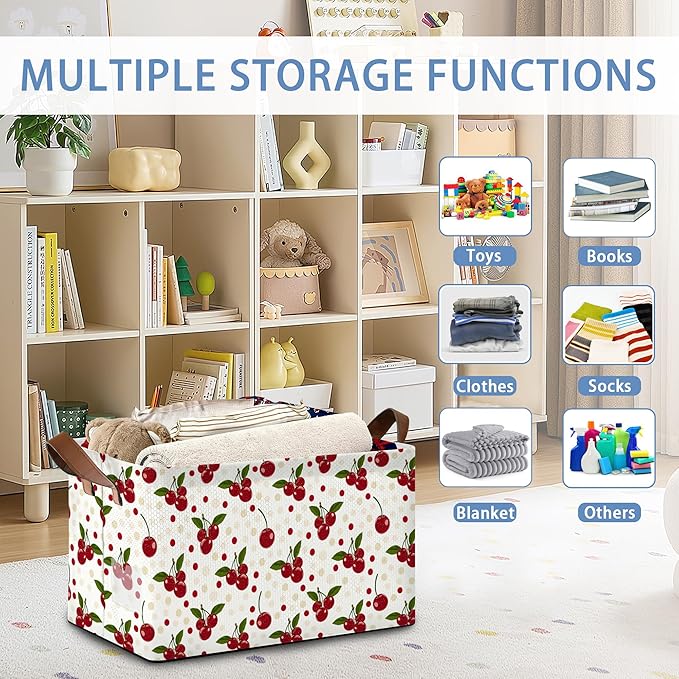 Cherry Red Storage Basket,Collapsible Storage Bin Cubes for Living Room Bedroom Blankets Home Storage 17x11.5x10Inch