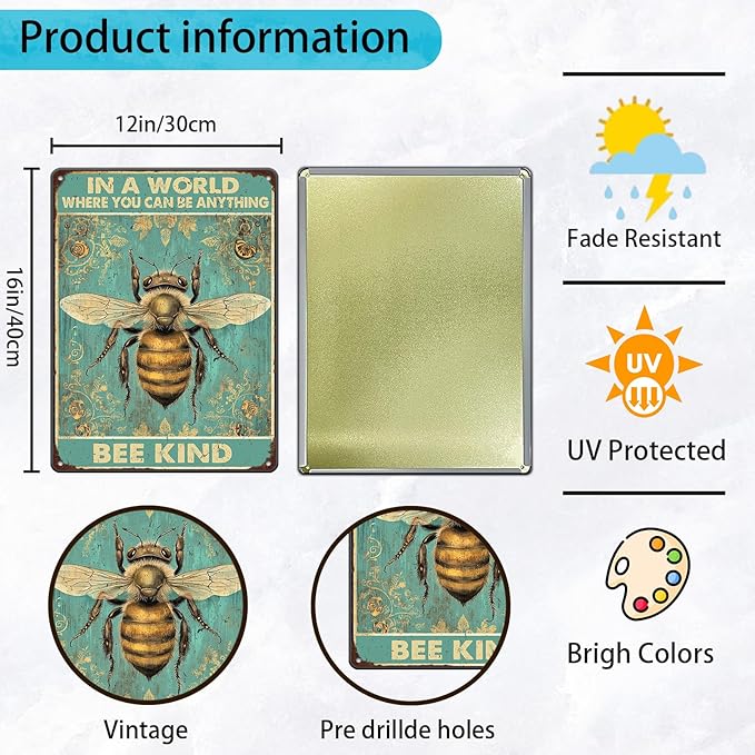 Vintage Metal Signs In A World Where You Can Be Anything Bee Kind Retro Iron Sign For Home Office Kitchen Bar Cafe Garden Farmhouse Wall Decor 12x16 Inch