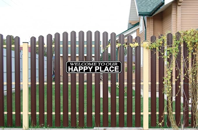 Welcome to Our Happy Place Metal Sign - Rustic Farmhouse Decor for Camper, Cabin, Garden or Home 16x4 Inch