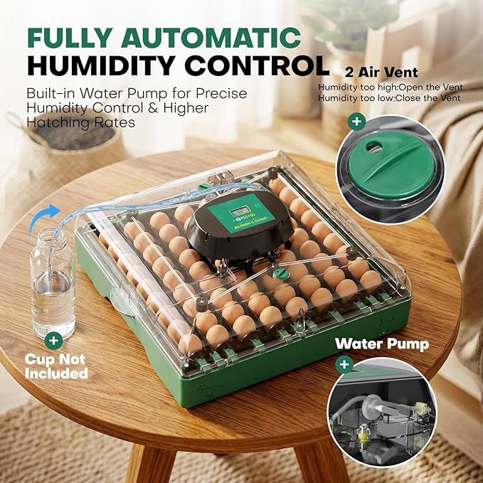 Incubators for Hatching Eggs, 72 Eggs Hatching Incubator with Automatic Egg Turner & Humidity Control & Digital Temp, 360° Clear View for Chicken/Duck/Quail/Goose, Perfect for Lab School Farm