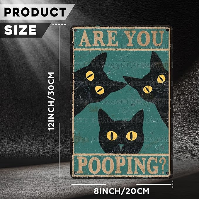 Black Cat Vintage Tin Sign Are You Pooping Metal Tin Sign for Bathroom Decor Poster 12 * 8inch