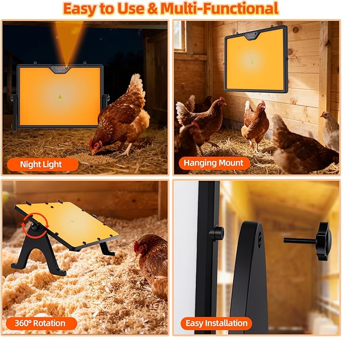 180W Dual-Sided Chicken Heat Plate with Remote - 4 Timer Settings, Night Light, Overheat Protection, LED Display & Adjustable Heat Plate for Chicks and Winter Pets (Light Black)
