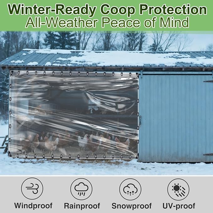 10x12ft Anti-Tear Clear Tarp Waterproof for Patio Winterizing - 5 mil Snowproof & Windproof Clear Plastic Tarps with Grommets for Garden Enclosure Chicken Coop