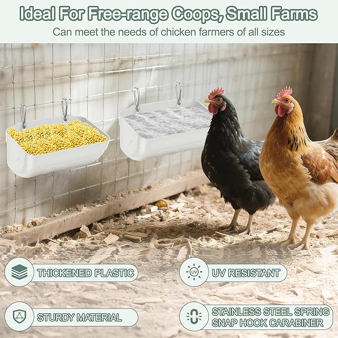 Goat Feeders Hanging, Chicken Waterer Feeder Trough for Poultry Livestock (3 * 3.5 Quart White)