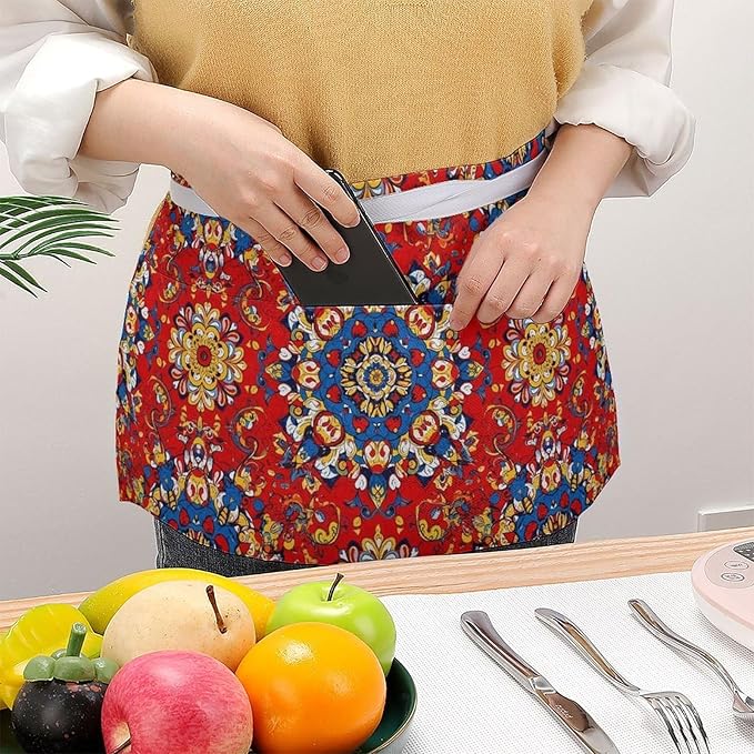 Unisex Apron for Cooking Server Waitress Half Waist Apron with 3 Pockets