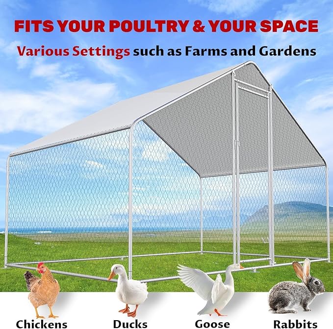 Chicken Coop Walk-in Poultry Cage Chicken Run Pen Rabbit Duck House with Waterproof and Anti-UV Cover for Outdoor Farm Use