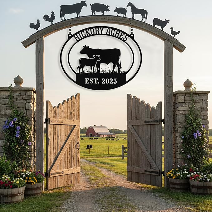 Personalized Farm Cow Calf Signs, Custom Ranch Sign, Customized Farm Metal Signs Outdoor, Custom Large Hanging Family Name Cow Sign for Farms, Ranch, Barn, Farmhouse