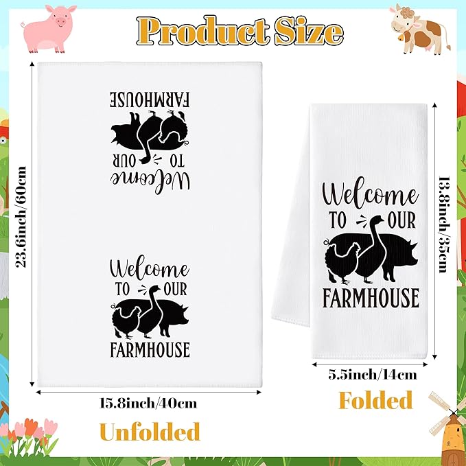 GROBRO7 Farm Animals Hand Towel - 6Pcs Sweet Farm Chicken Cow Pig Pattern Rustic Kitchen Dishcloths Set Polyester Soft Towels for Farmhouse Home Bathroom Dining Decor Housewarming Gifts