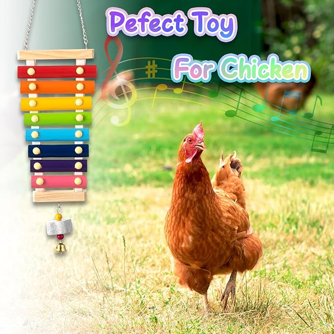 9PCS Chicken Toys for Coop - Complete Set of Chicken Toy, Coop Accessories Swing Ladder Bridge Mirror Pecking Toy Entertainment