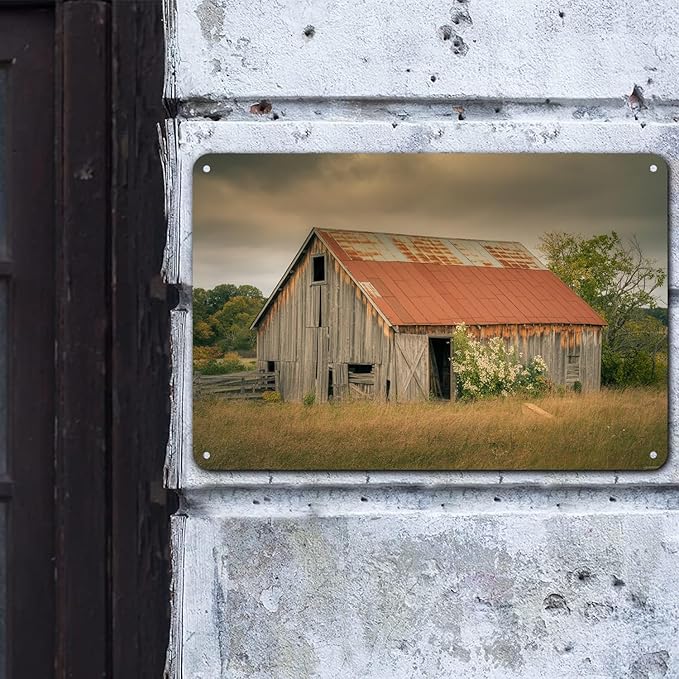 Rustic Barn Farmhouse Landscape Vintage Country Metal Sign Print Aesthetic for Garden Yard Bar Porch Home Bedroom Kitchen Wall Decor Decor Gift 8 x 12 inch