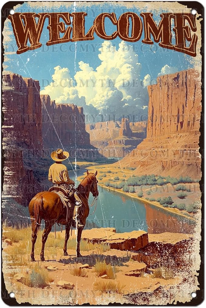 Vintage Cowboy Tin Sign Welcome Retro Wall Decor Nostalgic Art Funny Metal Poster Bedroom Store Cafe Toilet Kitchen Bar Office Living Room Pubs Shop Farmhouse Man cave 12 * 8inch