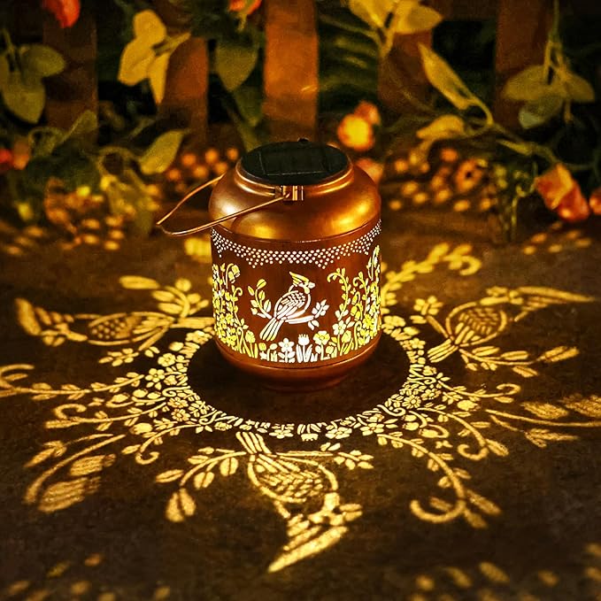 Cardinal Solar Lanterns Outdoor Waterproof Solar Lights Cardinal Birthday Gifts for Women Mom Grandma Hanging Metal Lantern Outside Decoration for Yard,Porch,Patio,Backyard,Lawn,Garden Decor