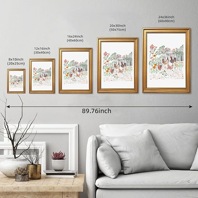Framed Cottagecore Chicken Wall Art Painting Farmhouse Hens Print Rustic Country Farm Illustration Picture Poster Vintage Pastoral Canvas Artwork Aesthetic Cottage Home Kitchen Room Decor 12x16inch