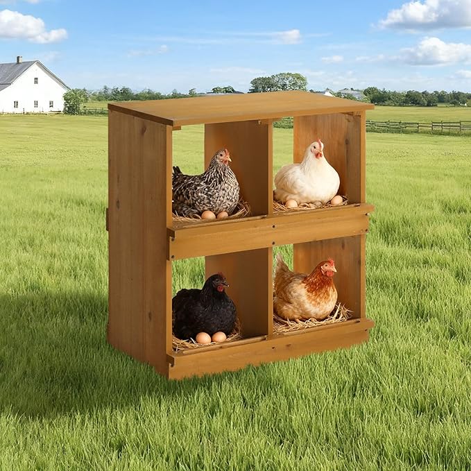 Outvita Nesting Boxes for Chickens 4 Compartments, Wood Chicken Nesting Box Wall Mount, Versatile Use Nest Box for Chicken Coop, Easy to Assemble for Chicken, Hens, Ducks