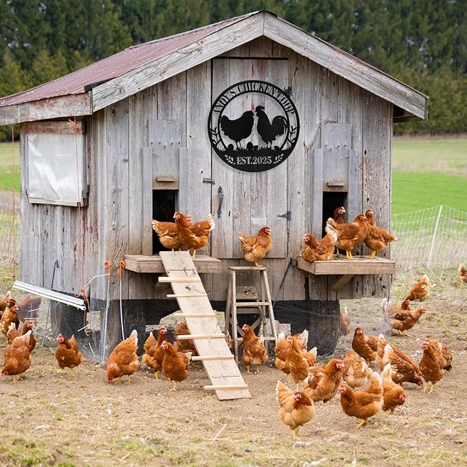 Personalized Chicken Coop Signs, Metal Funny Farm Decor, Chicken Coop Accessories, Metal Outdoor Wall Art, Custom Hen House Sign, Rustic Farmhouse Wall Decor for Farm Yard Garden Color06