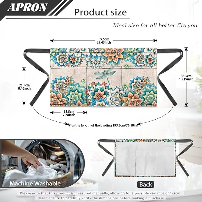 Waist Apron with 3 Pockets Waterproof 13 Inch Short Half Waist Aprons Women Men Server Aprons Waitress Waiter Apron