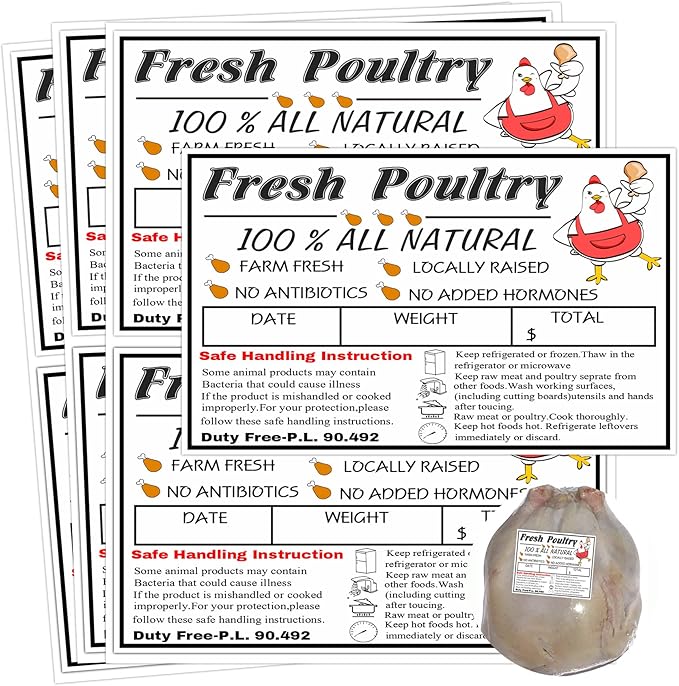 120pcs Poultry Freezer Labels with Safe Handling Instructions Frozen Stickers,Exemption P.L. 90-492(4x2.5 inch)