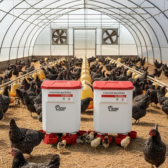 Large Chicken Water Feeder Set, Adjustable 3 in 1 Poultry Feeder with Short & Long Legs & Hanging Hook, 11L Chicken Waterer & 26.5lb Chicken Feeder Port, No Waste Design for All Poultry Sizes