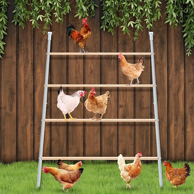 Wenqik Large Chicken Perch Chicken Roosting Bars for Coop Easy Installation Ladder for Backyard Poultry Galvanized Wood Entertaining Roost Toys for Hen Coop Accessories(55'' L x 41'' W)
