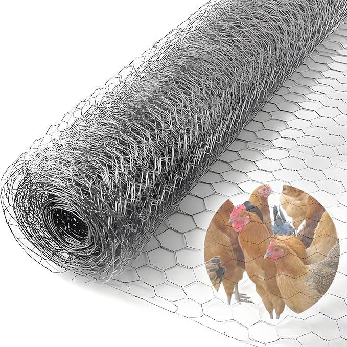 Chicken Wire (Silver, 15.7 x 236 Inch), Chickens Wire Fencing for Garden Poultry, Hexagonal Galvanized Mesh, Sturdy Roll Plant Protector,Rabbit Fence, Wires Fence Rolls for Craft Projects
