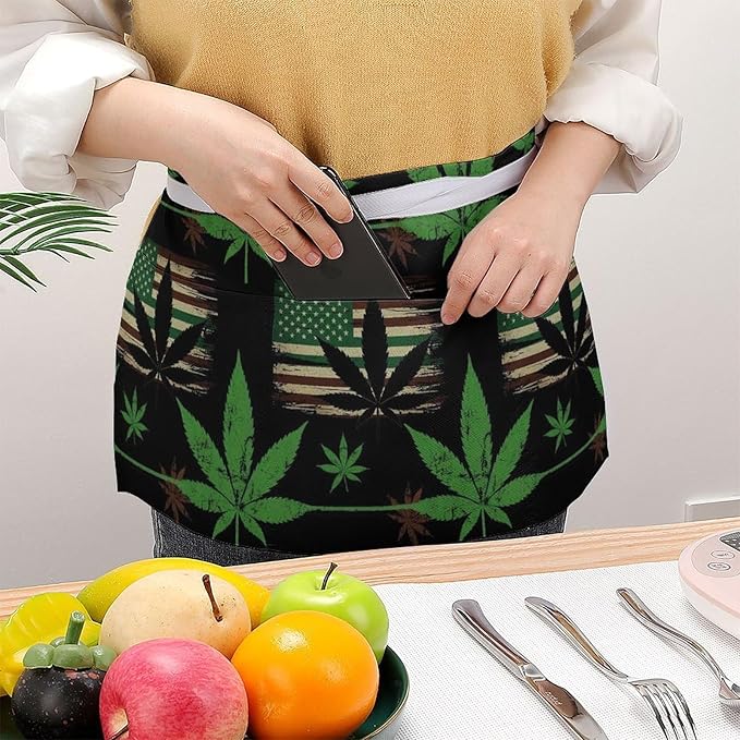 Unisex Chef Waiter Apron Waist Half Short Serving Aprons with 3 Pockets