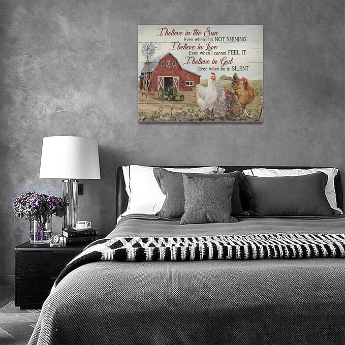 banonaty Rooster Kitchen Decor Wall Art Rustic Farmhouse Chicken Barn Pictures Wall Decor Country Inspirational Quotes Canvas Prints Home Office Decorations For Bathroom Dinning Room Framed 16''x12''