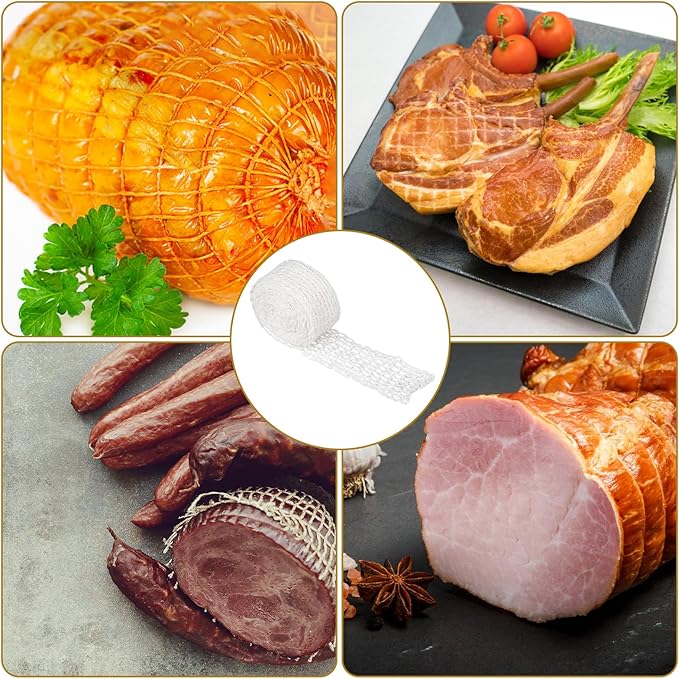 Jeffdad 5m Meat Netting Roll, Size 18 Elastic Turkey Ham Ham Press Mold for Deli Meats Cooking Wrapping Mesh Poultry Ham Netting Smoked Meat Butcher Twine Net Roll Wrapping Net (5m)