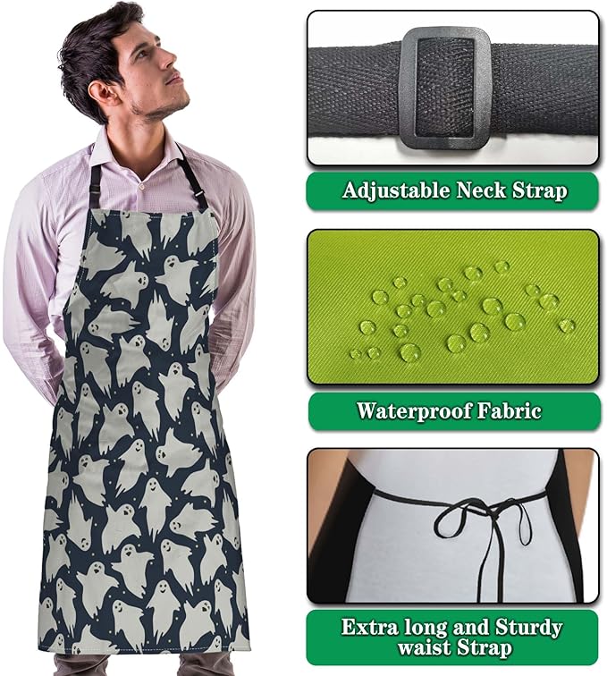 Cooking Apron for Men Ghost Dancing Night Halloween Cute Aprons for Women for Kitchen Restaurant BBQ Painting Crafting Gardening 27” (W) x 31” (H), Waterproof Aprons