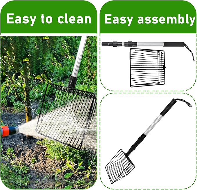 2pack Chicken Poop Scoopers,3 in 1 Adjustable Sifting Shovel for Chicken Coop Non-Stick Metal Chicken Coop Cleaning SuppliesTools Scooper Poop Shovel for Sifting Chicken Sand and Wood Shavings