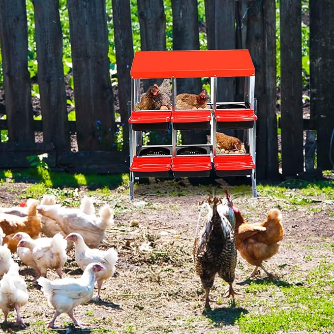 Chicken Nesting Boxes for Chickens,6 Hole Metal Roll Away Nest Box for Chicken Coop,Chickens Laying Egg, Lid Cover to Protect Eggs,Easy Egg Collection,Hen Roosting Boxes