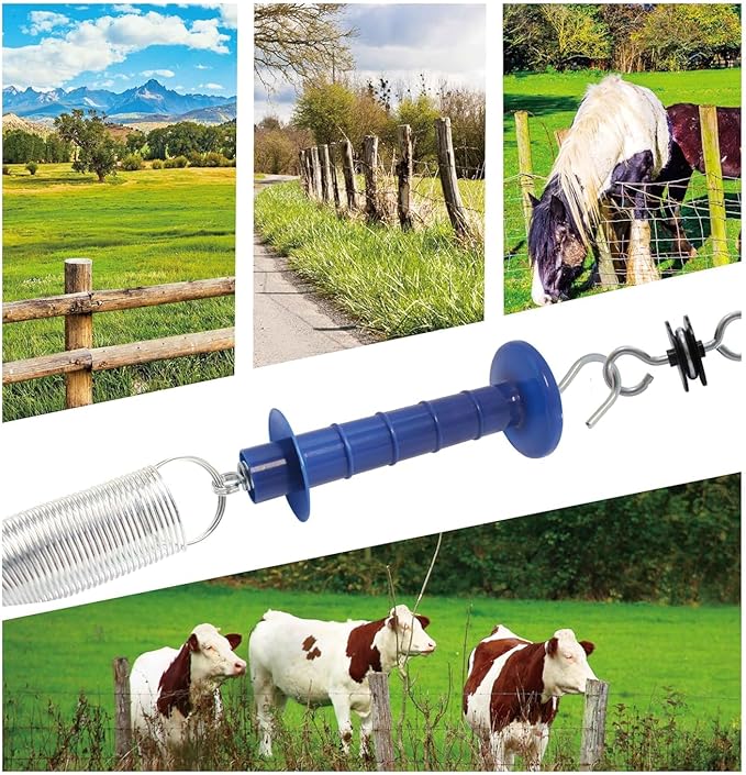 Electric Fence Spring Gate Kit,2pcs Electric Fence Spring Gates Stainless Steel 16 Feet Tension Livestock Fence Spring for for Field Fencing Pasture Gates