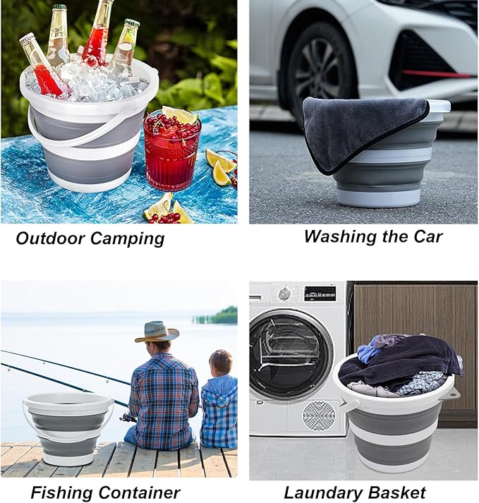 Collapsible Bucket 1.3 Gallon 5L Water Bucket for Cleaning Foldable Portable Plastic Mop Bucket with Handles Indoor Household Outdoor Car Wash Camping Fishing