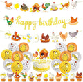Chicken Party Decorations Gold Glitter Happy Birthday Banner Chicken Paper Garlands Chick Balloons Cake Cupcake Topper for Spring Easter Farm Theme Party Decor Supplies