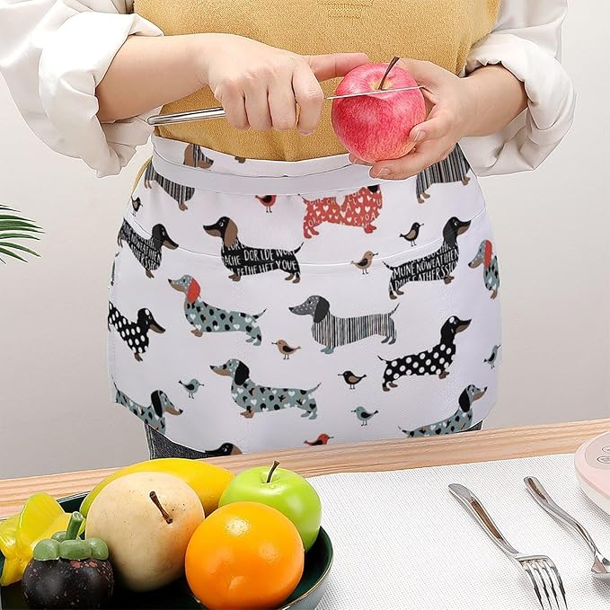 Server Apron with 3 Pockets Waist Waiter Waitress Half Apron Short Aprons