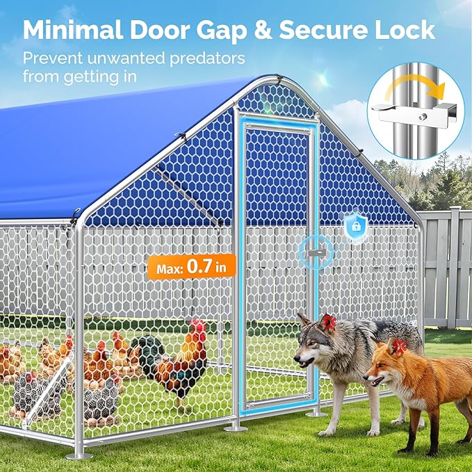 Large Metal Chicken Coop with Hexagonal Chicken Wire, Chicken Coop Run Pen for Yard with Waterproof Cover, Outdoor Large Walk-in Chicken Coops for 30 Chickens Duck Pen House Cage Run