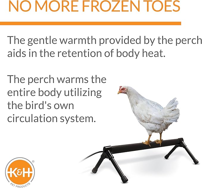 K&H Pet Products Thermo Heated Chicken Perch for Coop, Warming Chicken Heater, Prevents Frozen Toes, Warm Coop Accessories, Lamp Alternative, Safety Listed - Small 26” Black