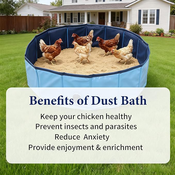 Chicken Dust Bath Tub, Chicken House Cleaner Container,Dust Bath for Chickens,Duck, Goose, Essential Chicken Coop Accessory 100% Waterproof, Foldable Desgin 32" D * 8" H,