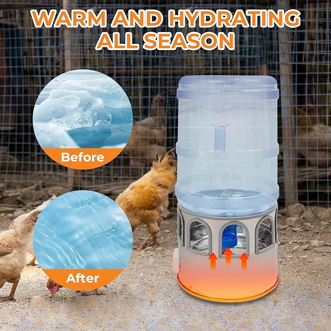 Heated Chicken Waterer 5 Gallon Chicken Waterer for Winter Temp Controlling for Chickens Heated Water Bowl for Chickens, Ducks, Pigeons Geese and Chicken Coop with Buckets