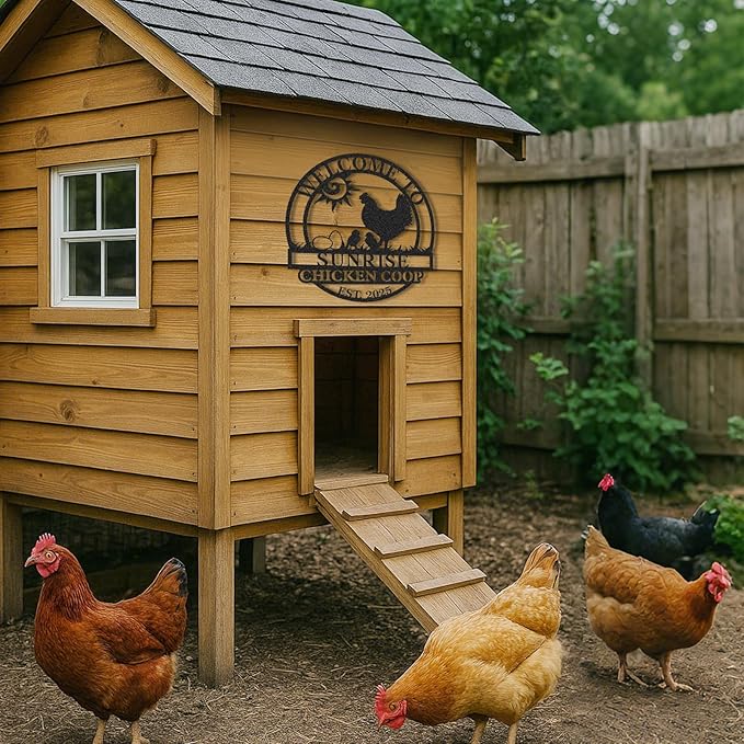 Personalized Chicken Coop Signs, Outdoor Chicken Coop Decor, Vintage Hen House Wall Decor, Custom Metal Name Sign for Farm Yard Garden Home, Gifts for Chicken Lovers Color09
