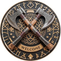 CSWLJS Vintage Round Metal Axe “WELCOME” Sign – 8x8″ Wall Decor for Home, Porch, Garage, Man Cave, Viking Lodge – Durable Indoor/Outdoor Gift