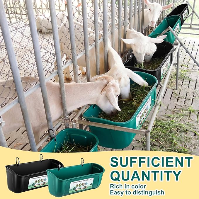 9 Pack Chicken Duck Feeder Waterer Hanging Goat Feeder Trough 2.5 Quart Livestock Feeding Trough with Scoop & Brush for Pig, Poultry, Fence Feeding, 22.5 Quart Total (Green,Black)