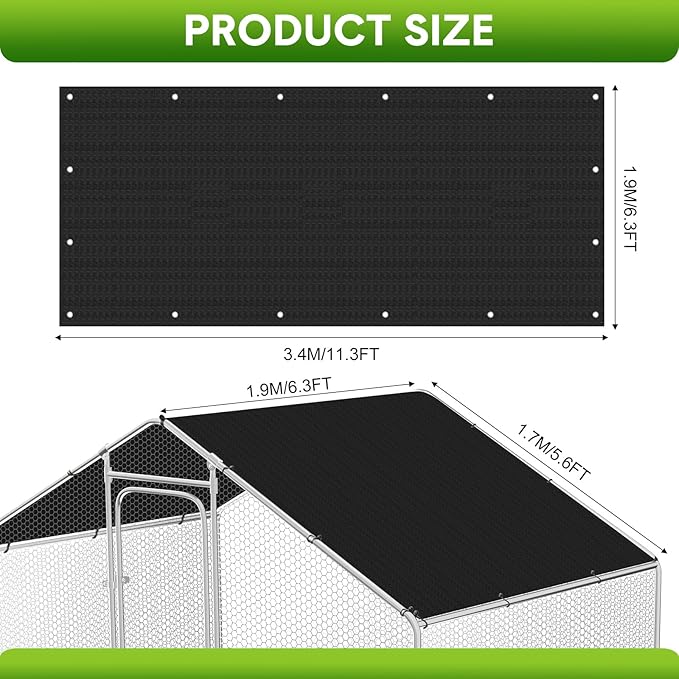 Nuanchu Chicken Coop Cover Waterproof and UV, 11.3 * 6.3 FT Chicken Run Cover for Winter with 18 Ball Bungees Cords Coop Tarp Shade Cloth for Large Coop Walk in Run Pen(Black)