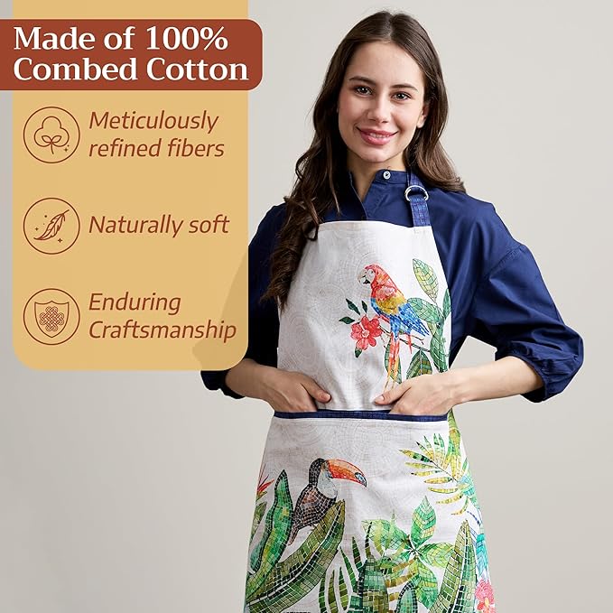 Maison d' Hermine 100% Cotton Apron for women with Pocket Kitchen Chef Apron for Men Cooking Easter Decorations