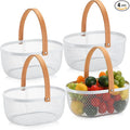 Maxcheck 4 Pcs Oval Metal Wire Storage Basket with Handle for Gathering Vegetables Multi Functional Mesh Basket for Kitchen Bathroom Picnic Home, 10.24 x 7.68 Inch(White)