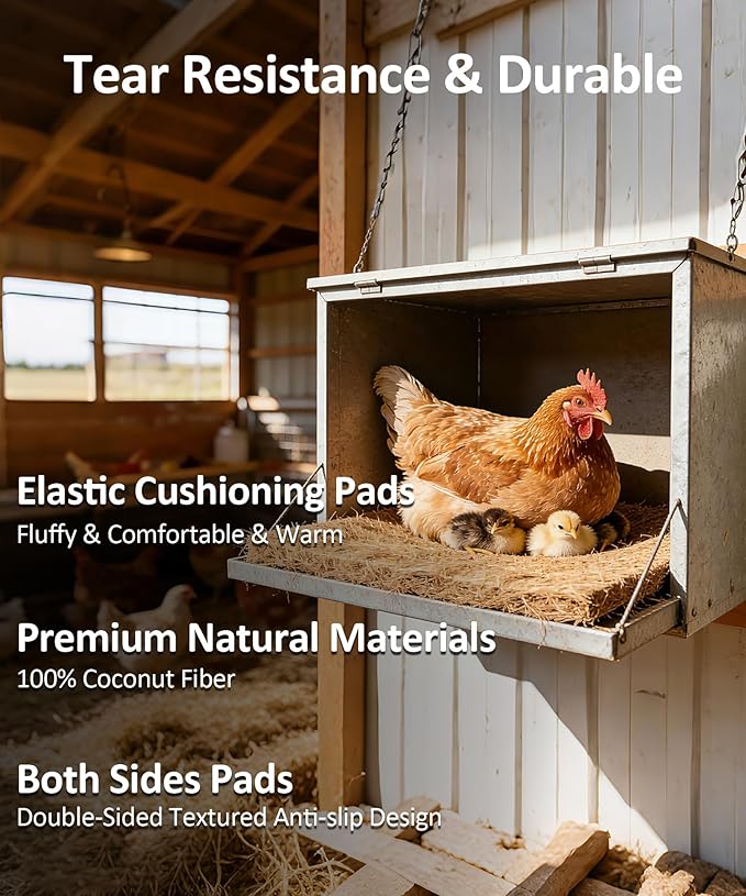 Reusable Washable Chicken Nesting Pads, 3X-Thick Nest Box Pads with Cleaning Brush, 12"x12" Chicken Coop Bedding for Laying Hens, Biodegradable Nesting Boxes Accessories (7 Pads + 1 Brush)