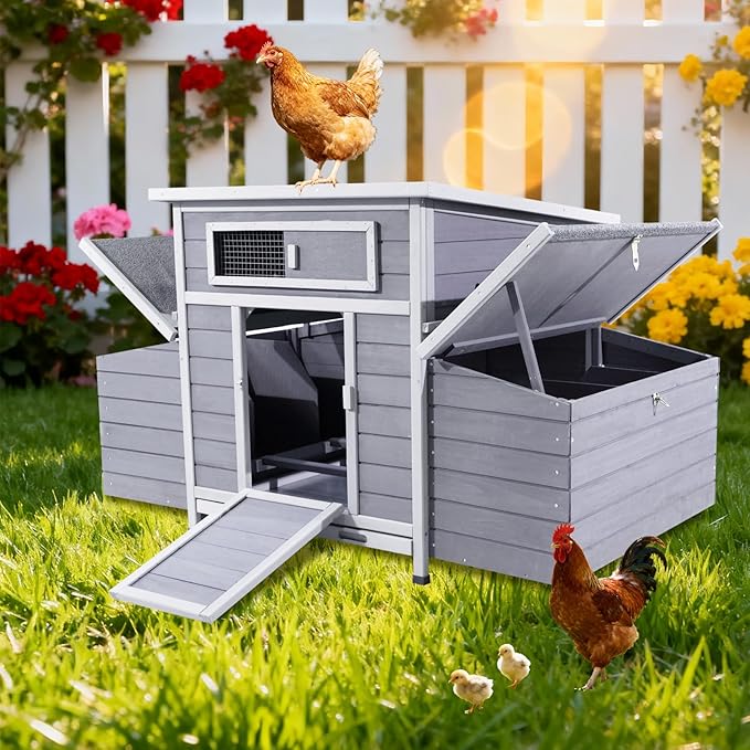 Wooden Chicken Coop with 6 Nesting Boxes,Outdoor Hen House for Backyard, Easy-Clean,Weatherproof Poultry Chicken Cage