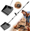 2-in-1 Chicken Poop Scooper & Rake, Ergonomic D-Grip, 31-77" Adjustable Stainless Steel Handle, Sturdy Easy-Clean Shovel for Chicken Coops, Sandy Areas & Most Surfaces
