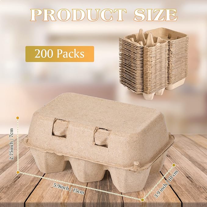 Nuenen 200 Pieces Egg Cartons Bulk Cardboard Blank Light Egg Cartons Empty Container Tray for Farm Market Family Kitchen(2 x 3 Style)