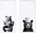 Funny Toilet Newspaper Black Bear Hand Towels, Wild Animal Hand Towels for Bathroom Washroom Restroom, Bear Bathroom Decor, 16x24 Inch Set of 2