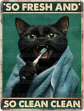 Vintage Black Cat Tin Sign So Fresh And So Clean Clean Retro Wall Decor Decorations for Home Funny Cats Lovers Poster Indoor Store Cafe Toilet Bathroom Restroom Bar Pubs Farmhouse 12 * 16inch